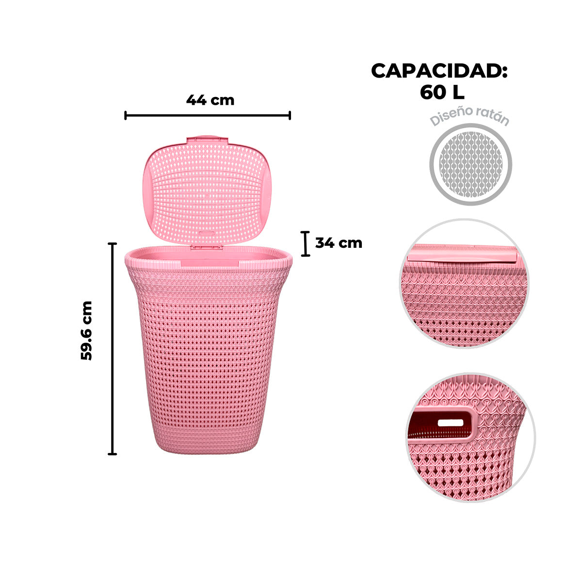 Cesto de ropa multiusos con tapa 60 L