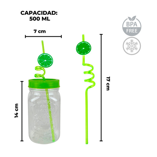 Vasos con tapa y popote 500 ml