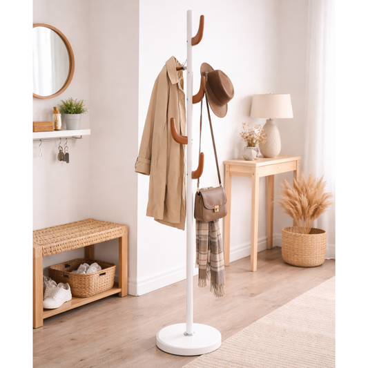 Perchero de piso blanco con café