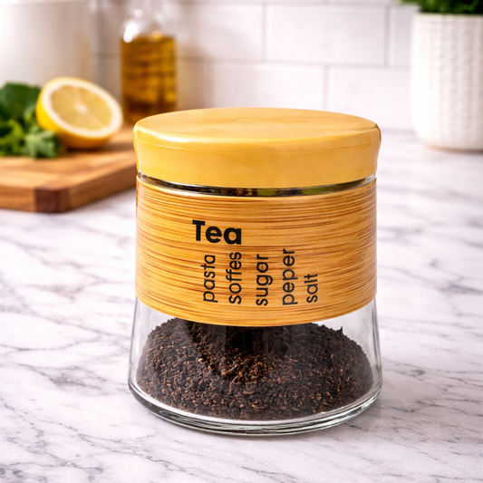 Set de 3 tarros de azúcar, café y té con bandeja