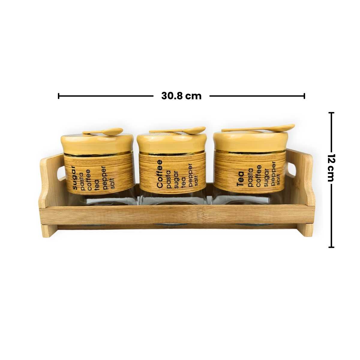 Set de 3 tarros de azúcar, café y té con bandeja