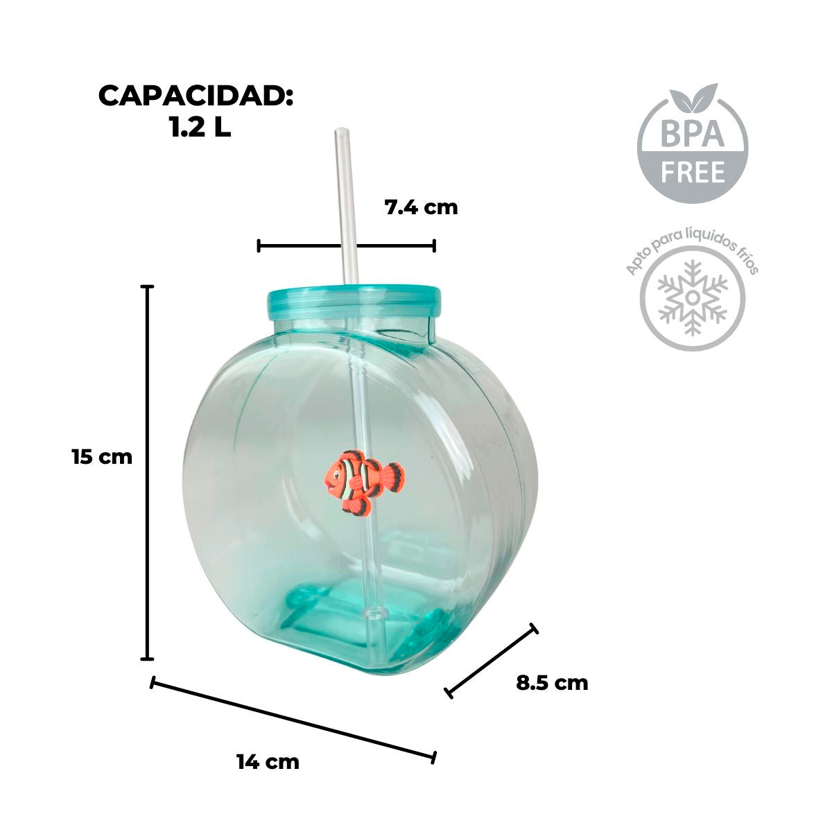 Vaso en forma de pecera con popote