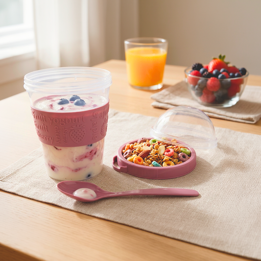 Vaso recipiente para yogurt y cereal con cuchara 600 ML