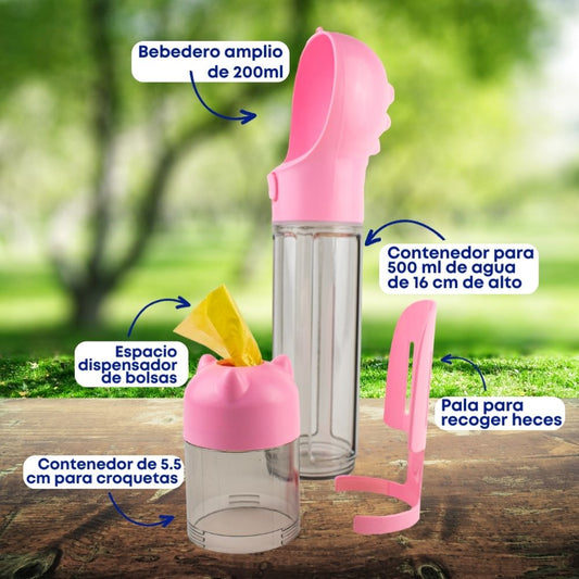 Botella de agua para mascotas 4 en 1