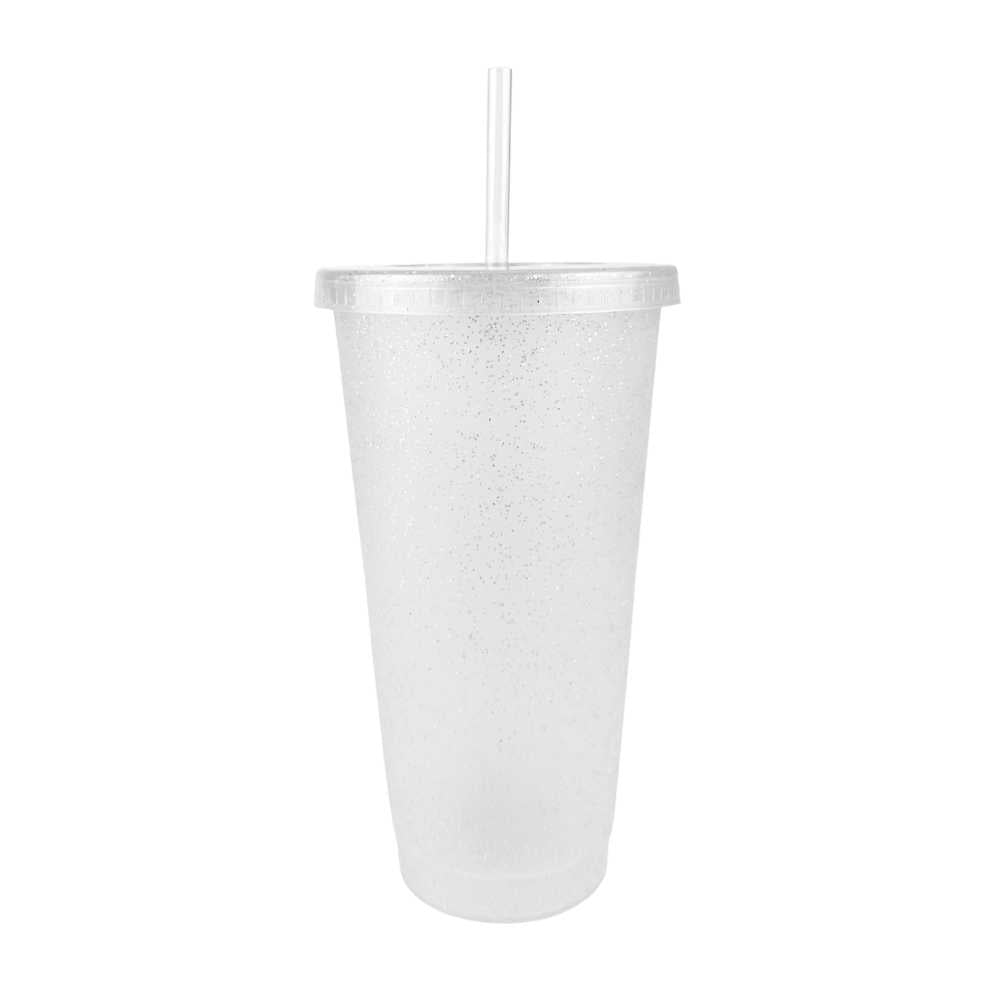 Vaso glitter con tapa y popote 26 Oz