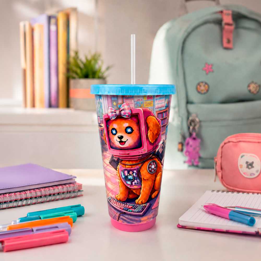 Vaso con tapa y popote 26 Oz