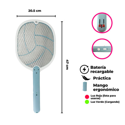 Raqueta eléctrica mata insectos recargable