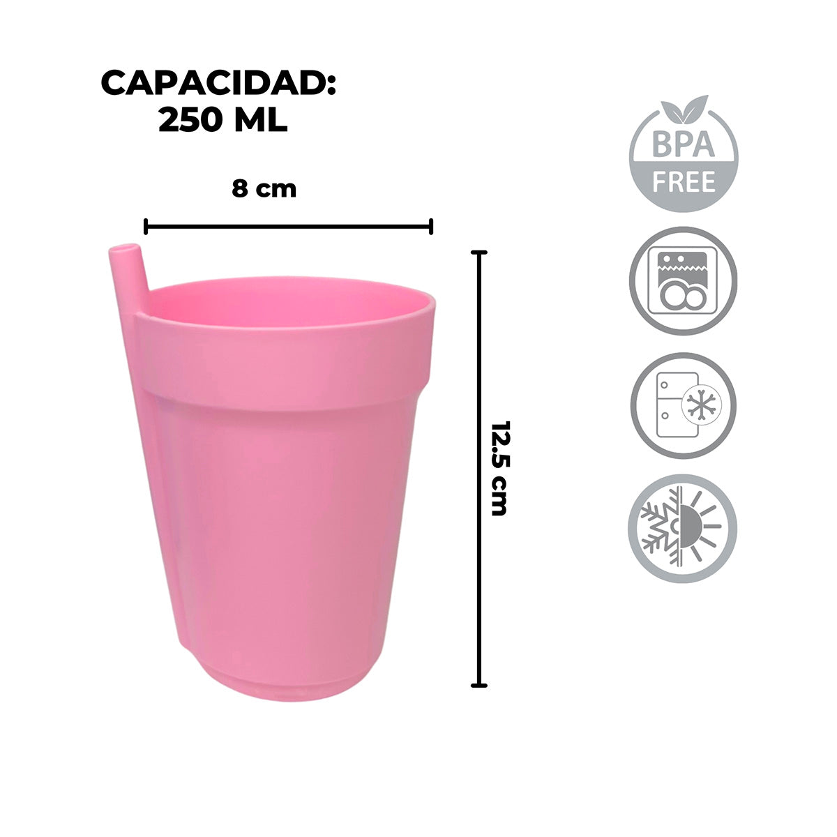Set de 4 vasos para bebés con popote  325ml