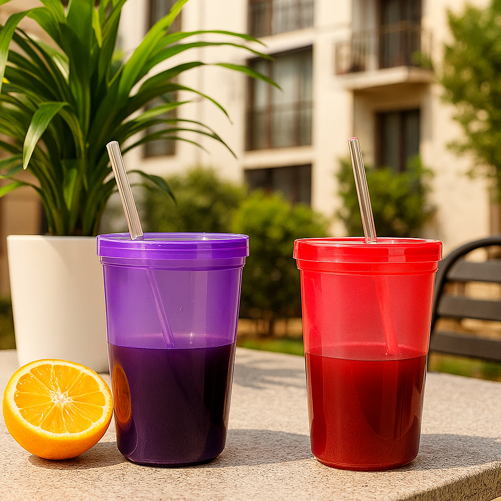 Vaso de plástico con popote 1 Litro