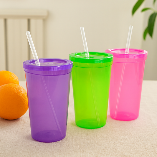 Vaso de plástico con popote 1 Litro