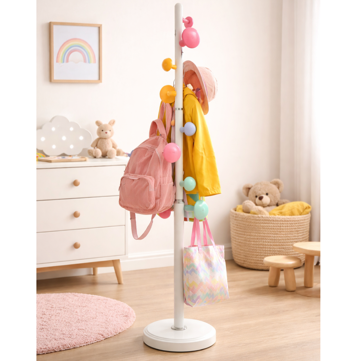 Perchero de piso con 8 ganchos en forma de hongo