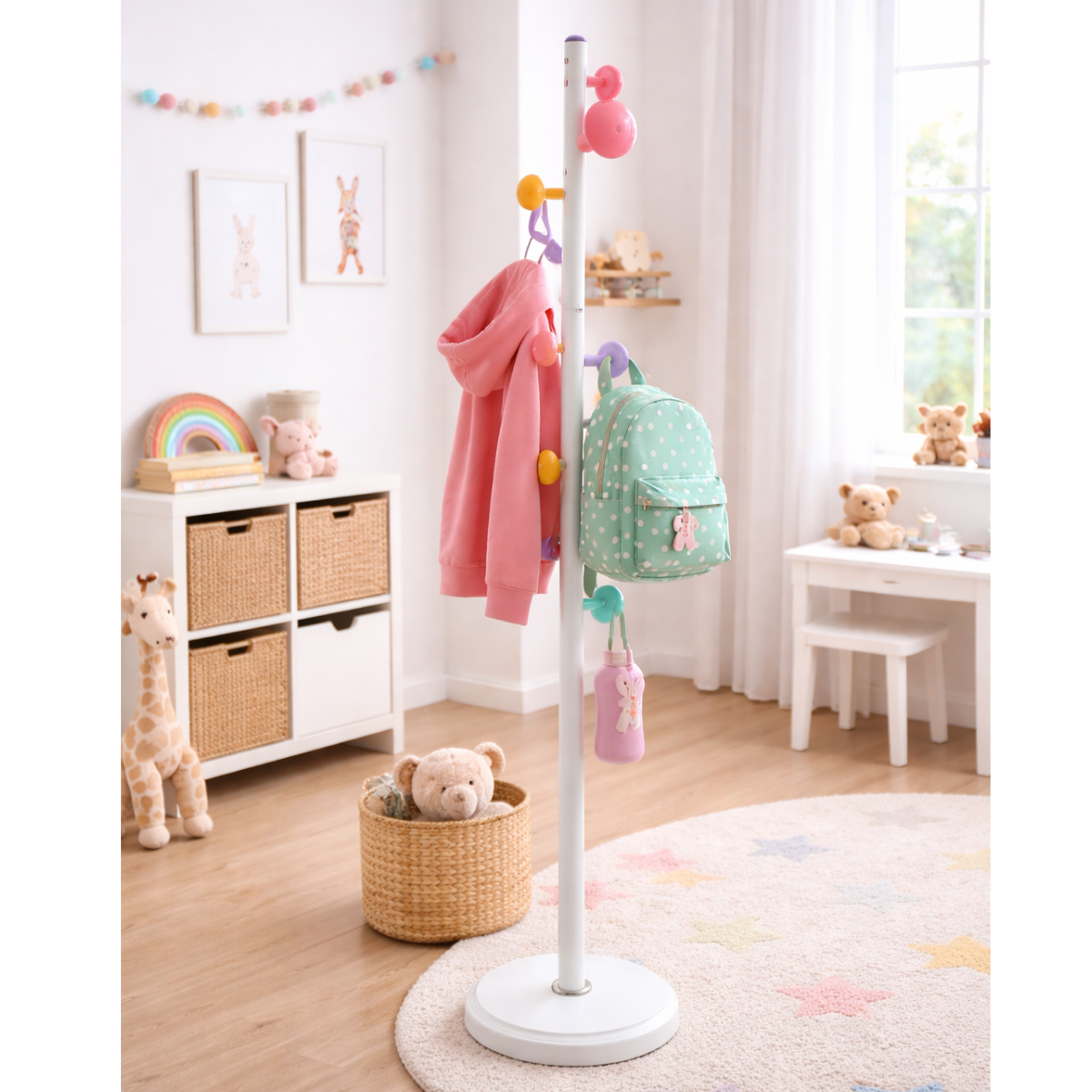 Perchero de piso con 8 ganchos en forma de hongo