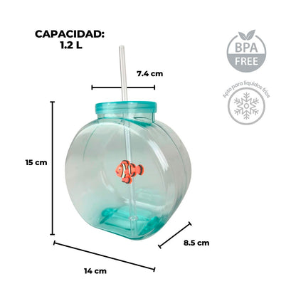 Vaso en forma de pecera con popote