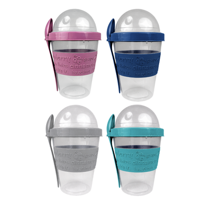 Vaso recipiente para yogurt y cereal con cuchara 600 ML