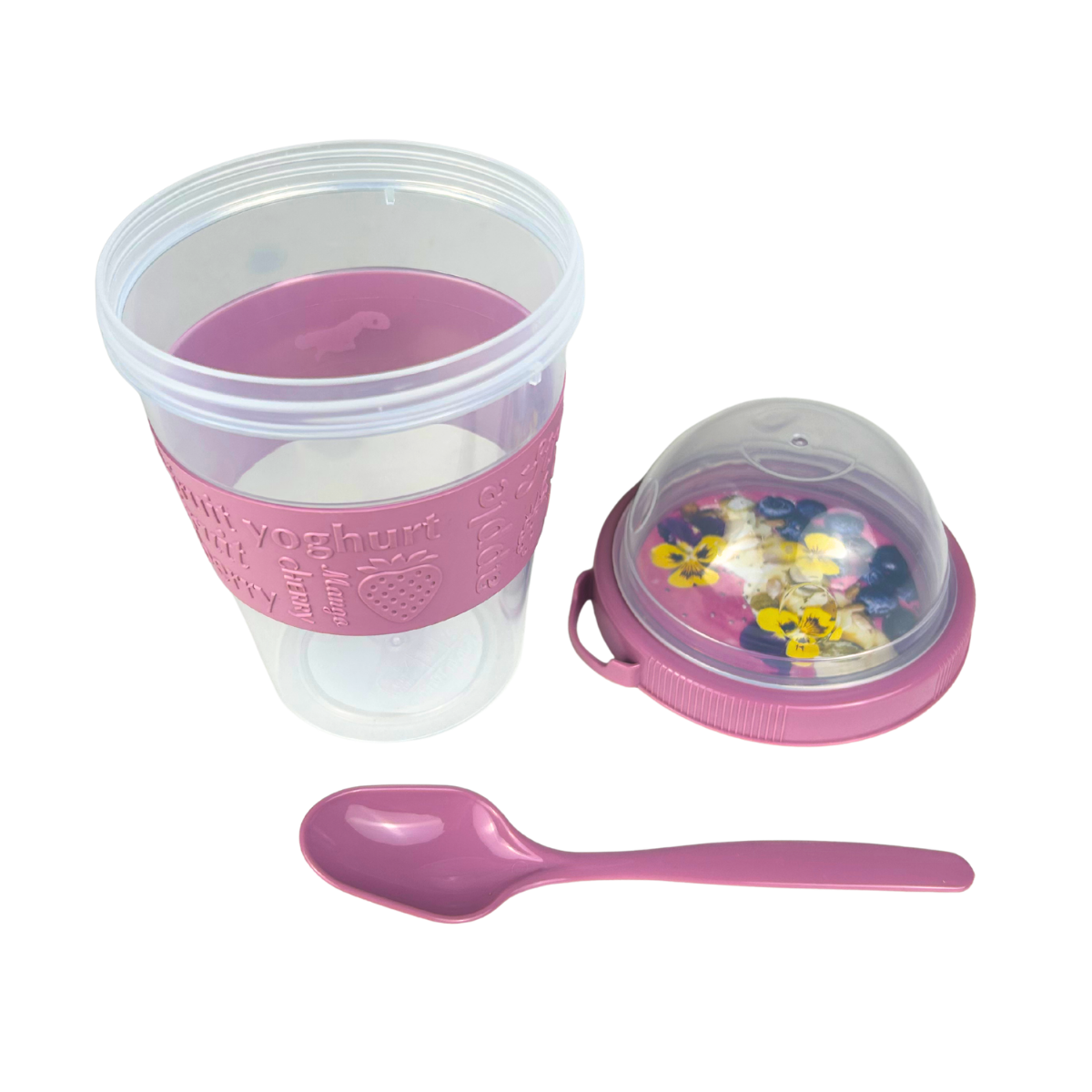 Vaso recipiente para yogurt y cereal con cuchara 600 ML