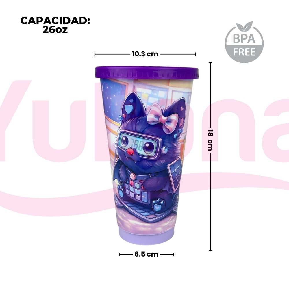 Vaso con tapa y popote 26 Oz