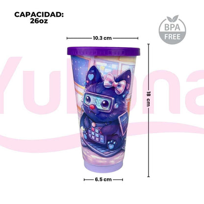 Vaso con tapa y popote 26 Oz