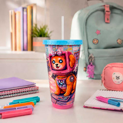 Vaso con tapa y popote 26 Oz