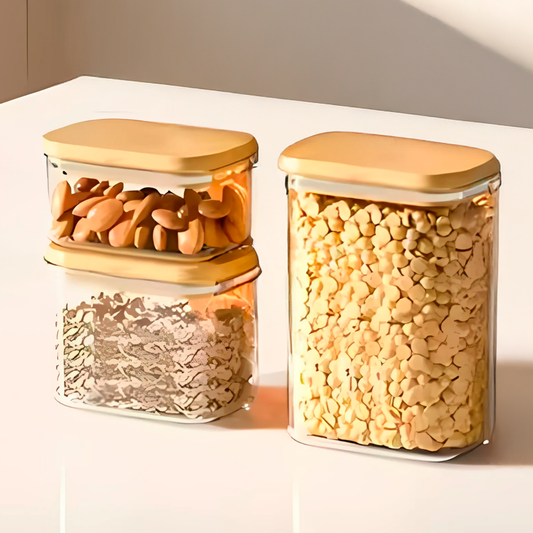 Set de 3 contenedores de vidrio con tapa de madera