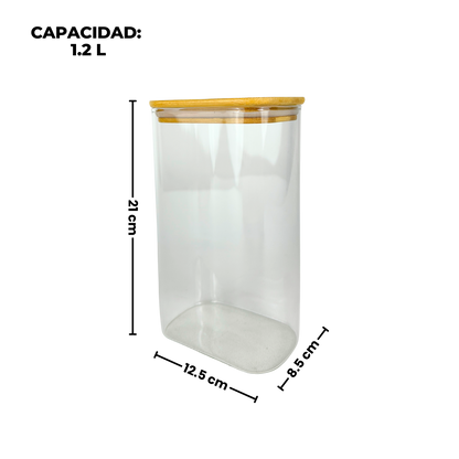 Set de 3 contenedores de vidrio con tapa de madera