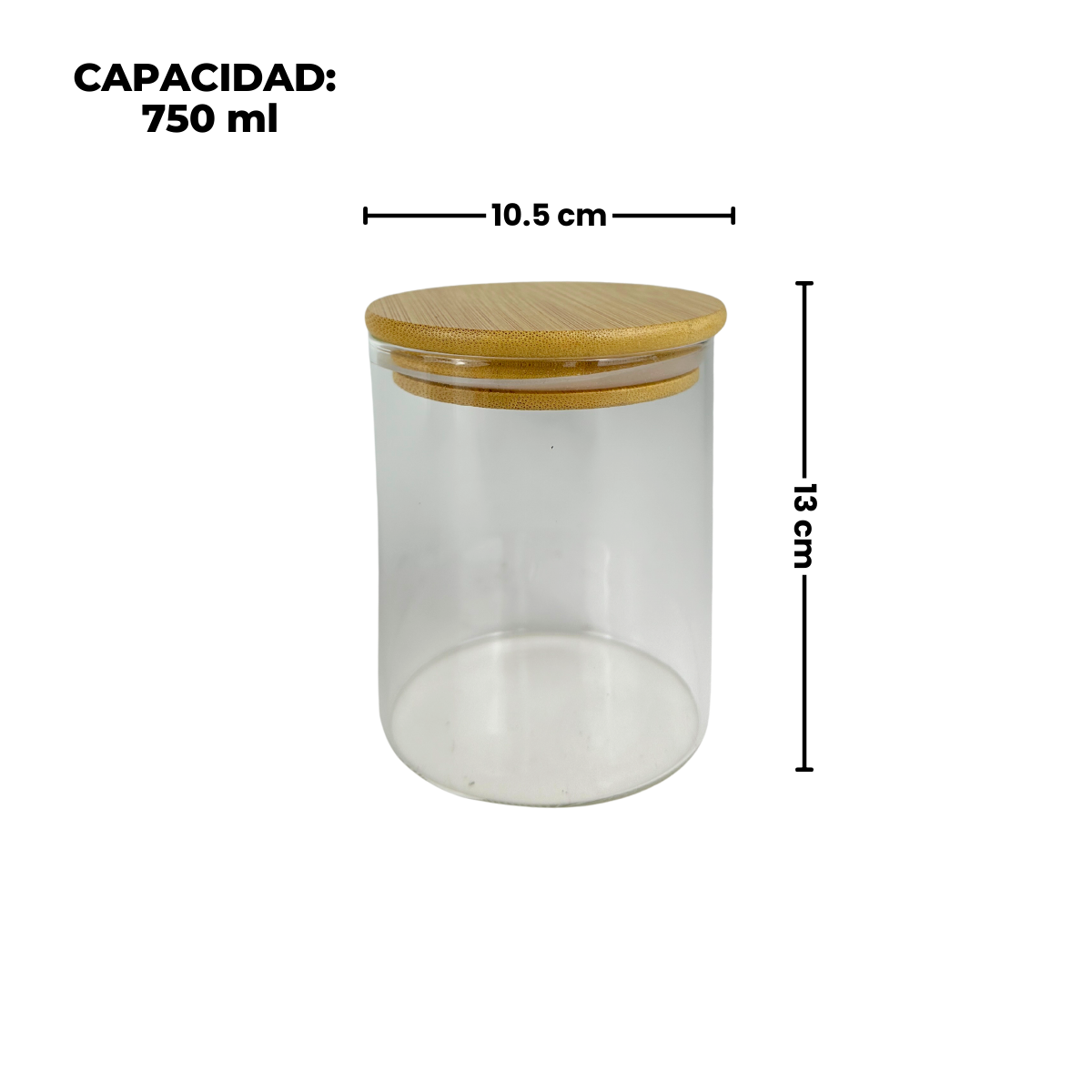 Set de 4 contenedores de vidrio con tapa de madera