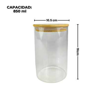 Set de 4 contenedores de vidrio con tapa de madera