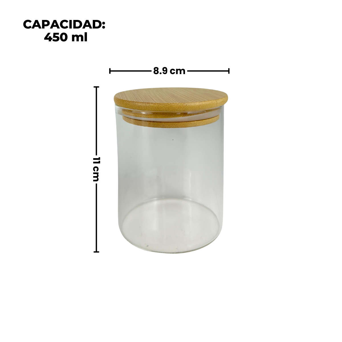 Set de 4 contenedores de vidrio con tapa de madera