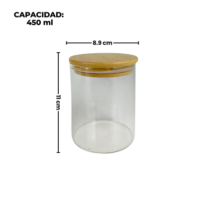 Set de 4 contenedores de vidrio con tapa de madera