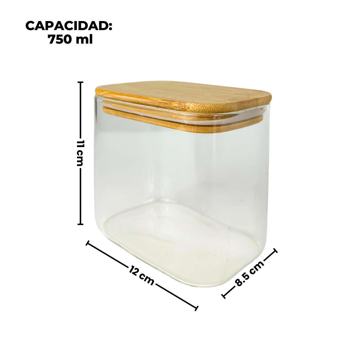 Set de 3 contenedores de vidrio con tapa de madera