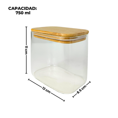 Set de 3 contenedores de vidrio con tapa de madera