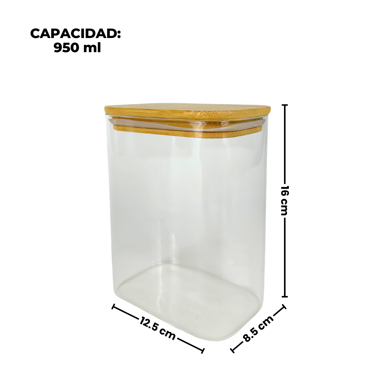 Set de 3 contenedores de vidrio con tapa de madera