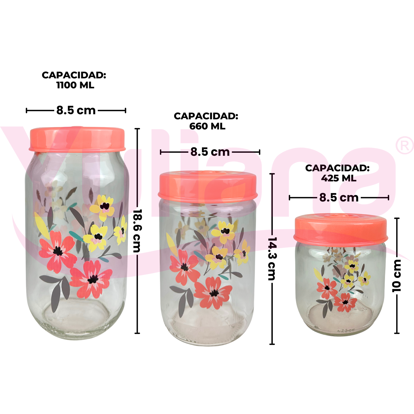 Set de 3 tarros de vidrio