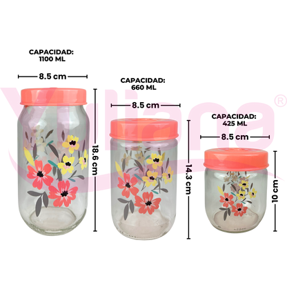 Set de 3 tarros de vidrio