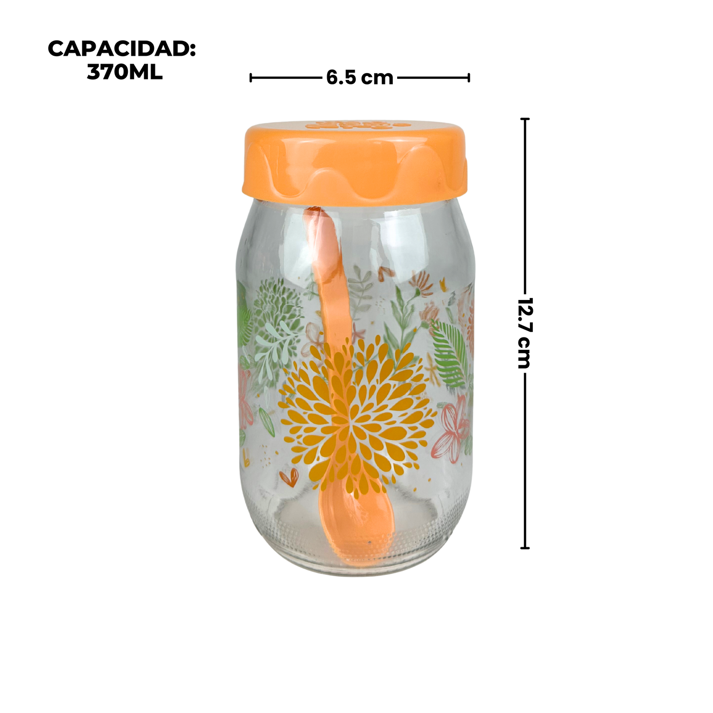 Set de 3 Tarros de vidrio con cuchara 370 ML