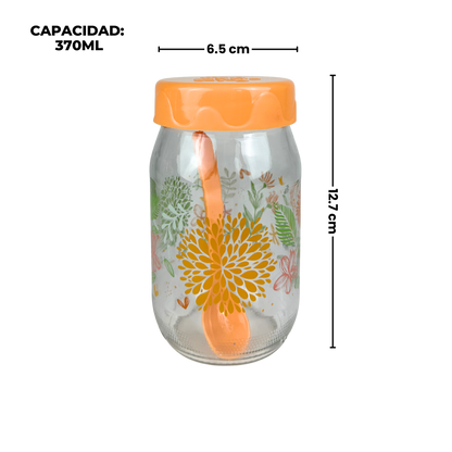 Set de 3 Tarros de vidrio con cuchara 370 ML