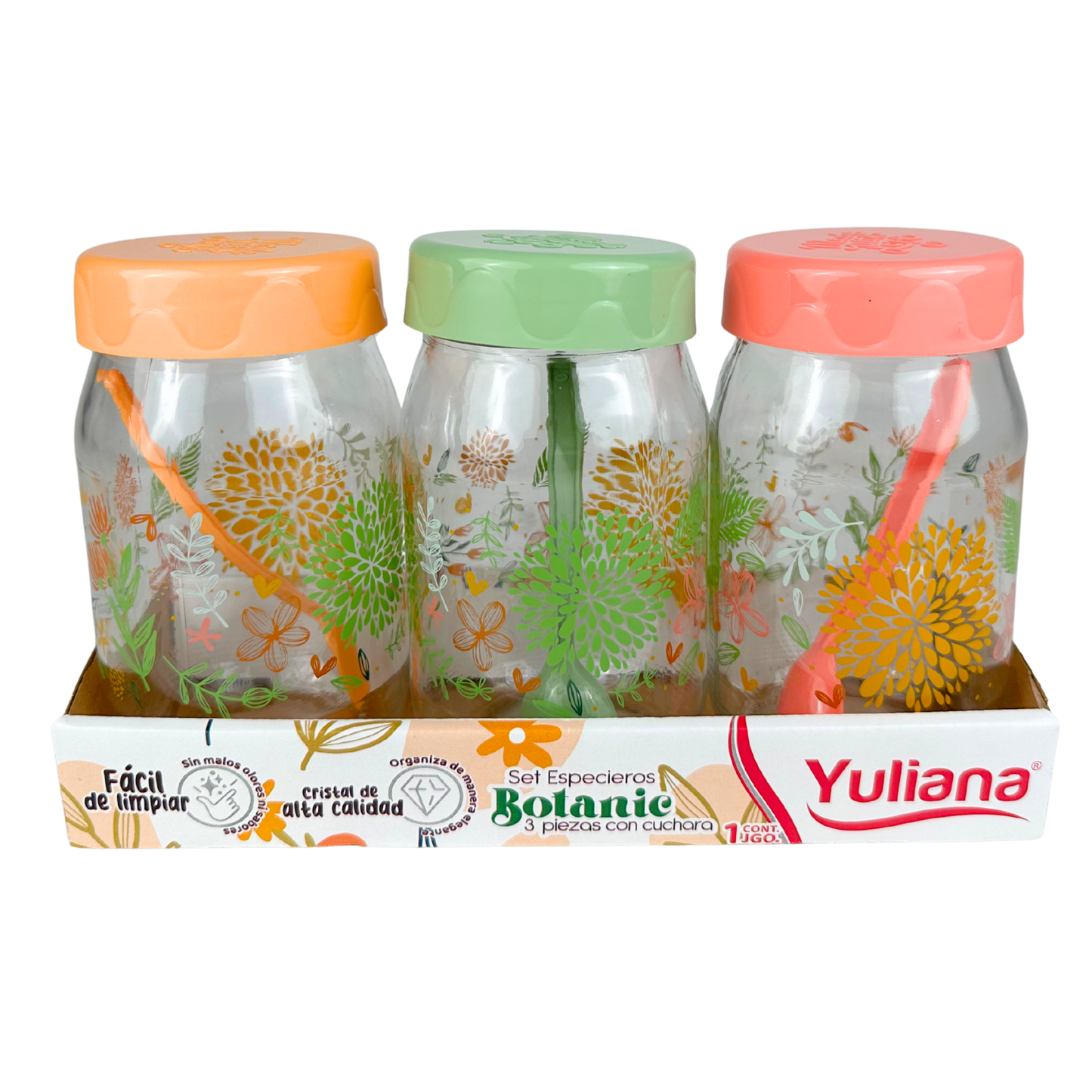 Set de 3 Tarros de vidrio con cuchara 370 ML