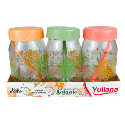 Set de 3 Tarros de vidrio con cuchara 370 ML