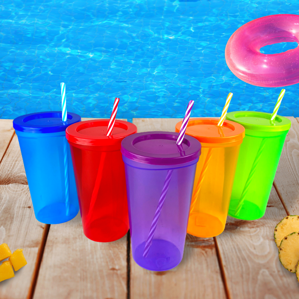 Vaso Orlando Colors 1L con tapa y popote